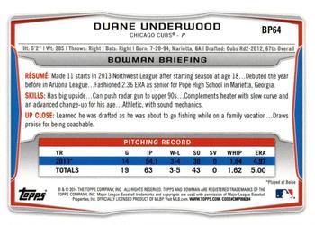 2014 Bowman - Prospects Hometown #BP64 Duane Underwood Back
