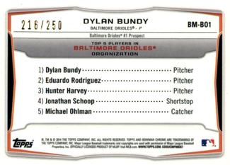 2014 Bowman - Chrome Bowman Scout Top 5 Mini Blue Refractors #BM-BO1 Dylan Bundy Back