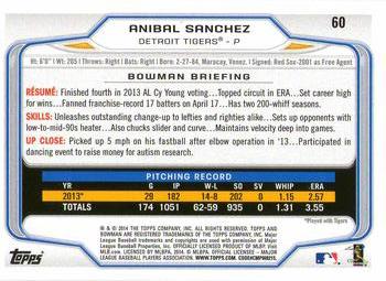 2014 Bowman - Silver Ice #60 Anibal Sanchez Back