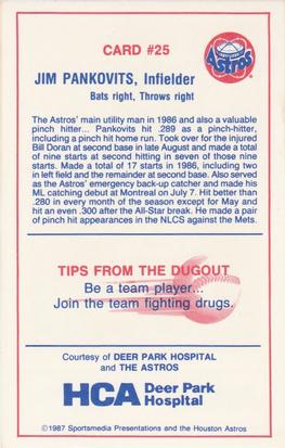 1987 Deer Park Hospital Houston Astros #25 Jim Pankovits Back