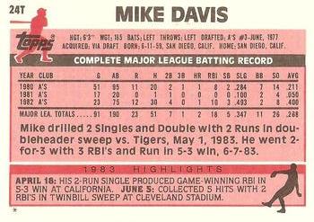 1983 Topps Traded #24T Mike Davis Back