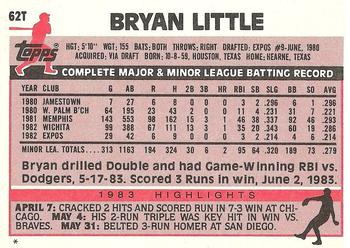 1983 Topps Traded #62T Bryan Little Back