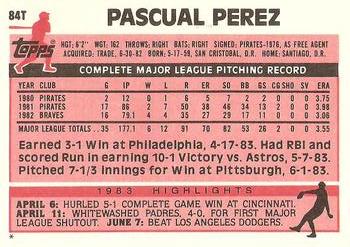 1983 Topps Traded #84T Pascual Perez Back
