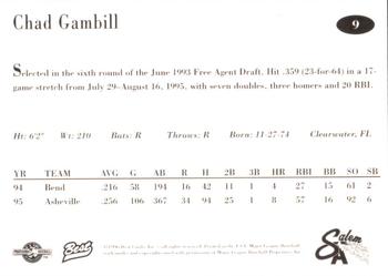 1996 Best Salem Avalanche #9 Chad Gambill Back