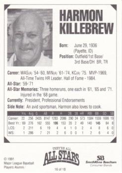 1991 MDA They're All All-Stars #16 Harmon Killebrew Back