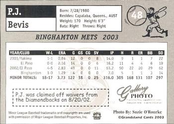 2003 Grandstand Binghamton Mets #6 P.J. Bevis Back