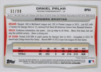 2014 Bowman - Prospects Black #BP63 Daniel Palka Back