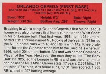 1987 Hygrade All-Time Greats #NNO Orlando Cepeda Back