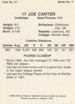 1990 Unocal San Diego Padres #27 Joe Carter Back