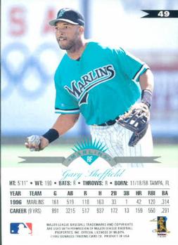 1997 Leaf #49 Gary Sheffield Back