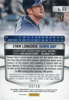 2014 Panini Prizm - Prizms Gold #65 Evan Longoria Back