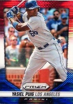 2014 Panini Prizm - Prizms Red White and Blue Pulsar #28 Yasiel Puig Front