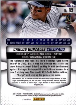 2014 Panini Prizm - Prizms Red White and Blue Pulsar #85 Carlos Gonzalez Back