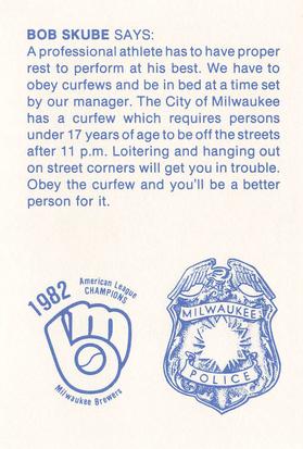 1983 Milwaukee Brewers Police #NNO Bob Skube Back