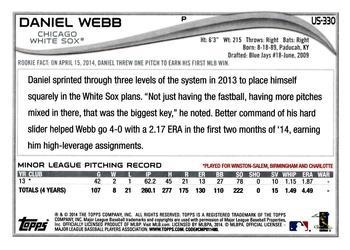 2014 Topps Update #US-330 Daniel Webb Back