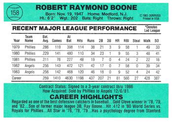 1984 Donruss #158 Bob Boone Back
