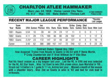 1984 Donruss #236 Atlee Hammaker Back