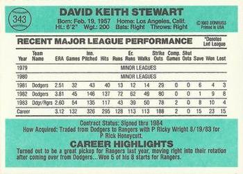 1984 Donruss #343 Dave Stewart Back