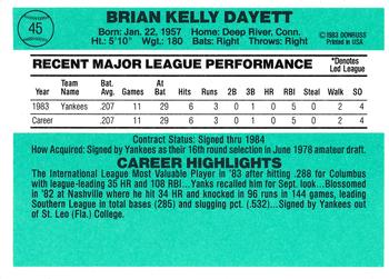 1984 Donruss #45 Brian Dayett Back