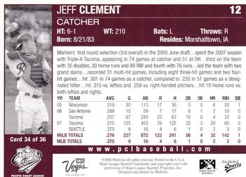 2008 MultiAd Pacific Coast League Top Prospects #34 Jeff Clement Back