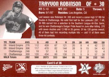 2011 MultiAd Pacific Coast League Top Prospects #5 Trayvon Robinson Back