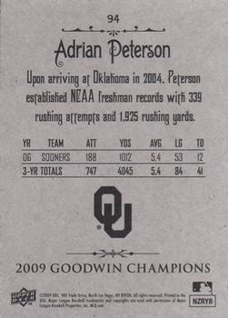 2009 Upper Deck Goodwin Champions #94 Adrian Peterson Back