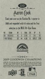 2009 Upper Deck Goodwin Champions - Mini #220 Aaron Cook Back