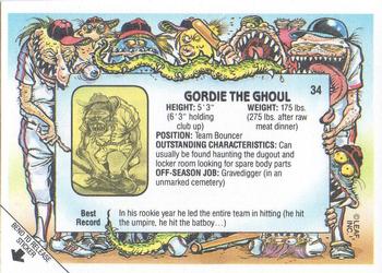 1988 Leaf Baseball's Greatest Grossouts #34 Gordie the Ghoul Back