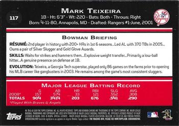 2009 Bowman Chrome #117 Mark Teixeira Back