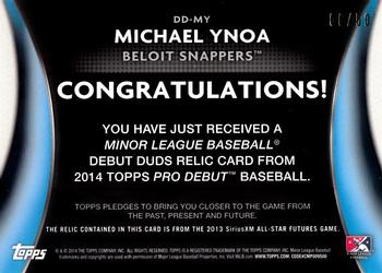 2014 Topps Pro Debut - Debut Duds Jerseys Gold #DD-MY Michael Ynoa Back