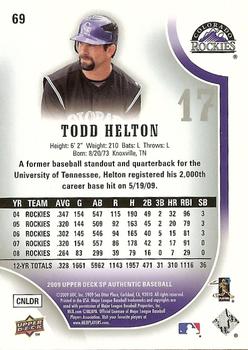 2009 SP Authentic #69 Todd Helton Back