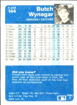 1984 Fleer #144 Butch Wynegar Back