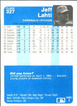 1984 Fleer #327 Jeff Lahti Back