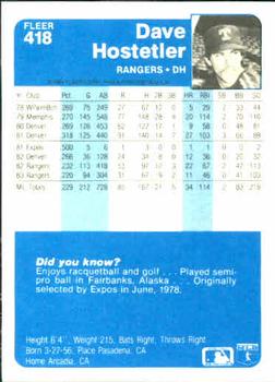 1984 Fleer #418 Dave Hostetler Back