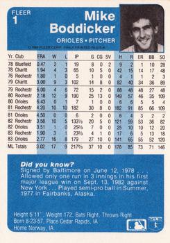 1984 Fleer #1 Mike Boddicker Back