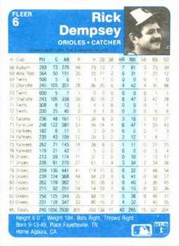 1984 Fleer #6 Rick Dempsey Back