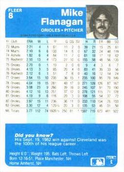 1984 Fleer #8 Mike Flanagan Back