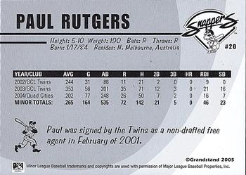 2005 Grandstand Beloit Snappers #NNO Paul Rutgers Back