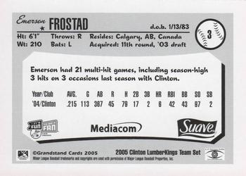 2005 Grandstand Clinton LumberKings #NNO Emerson Frostad Back
