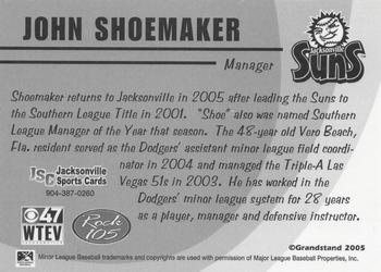 2005 Grandstand Jacksonville Suns #23 John Shoemaker Back
