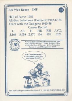 1989 Los Angeles Dodgers Greats Smokey #23 Pee Wee Reese Back