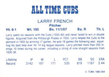 1980 TCMA All Time Chicago Cubs #004 Larry French Back
