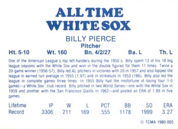 1980 TCMA All Time Chicago White Sox #005 Billy Pierce Back