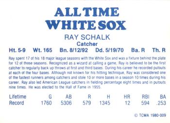 1980 TCMA All Time Chicago White Sox #009 Ray Schalk Back