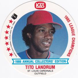 1986 KAS St. Louis Cardinals Discs #3 Tito Landrum Front