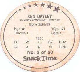 1986 KAS St. Louis Cardinals Discs #2 Ken Dayley Back