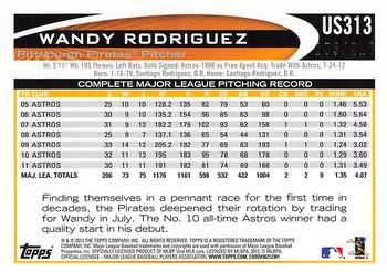 2012 Topps Update - Orange #US313 Wandy Rodriguez Back
