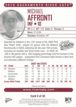 2010 MultiAd Sacramento River Cats #2 Michael Affronti Back