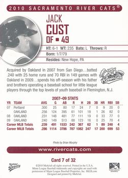 2010 MultiAd Sacramento River Cats #7 Jack Cust Back