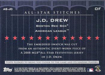 2008 Topps Updates & Highlights - All-Star Stitches #AS-JD J.D. Drew Back